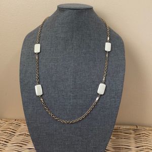 Ann Taylor Long Gold Chain With Cream Rectangles